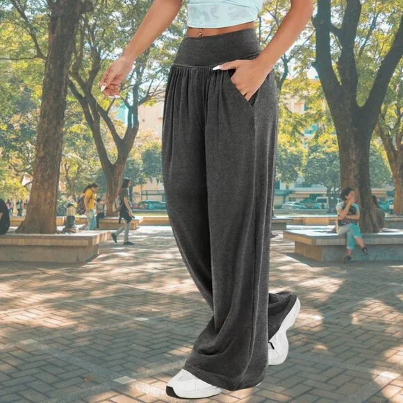 Super Baggy Comfy Ultra Soft Stretchy Jersey Knit Bouncy Flare Wide Leg Pants - Picture 4 of 9